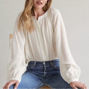 Jenni Kayne Long-Sleeve Willow Blouse in Ivory Size XS